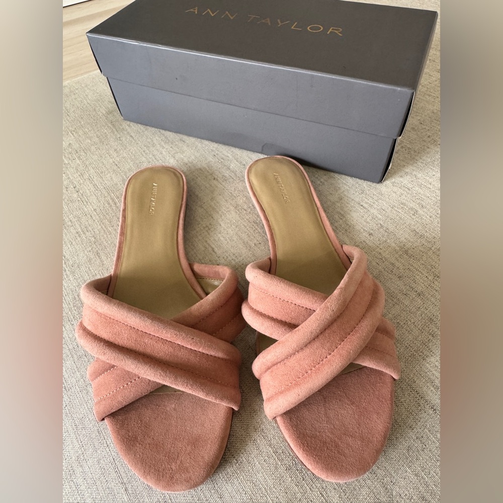 • Ann Taylor Gretel Suede Slides • Paloma pink pale vintage new in box size 9